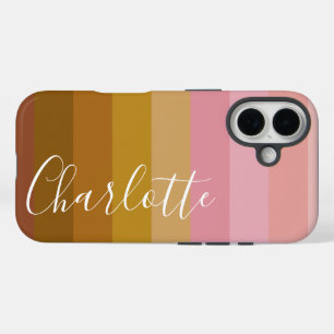 Pink and Terracotta Boho Geometric Stripes Name  iPhone 16 Case