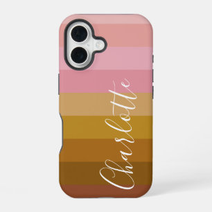 Pink and Terracotta Boho Geometric Stripes Name iPhone 16 Case