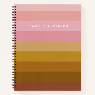 Pink and Terracotta Boho Geometric Stripes Name    Notebook