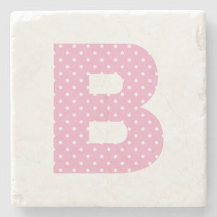 Pink and Tiny White Polka Dot Bold B Monogram Stone Coaster