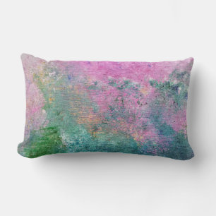 pink and turquoise abstract paint lumbar cushion