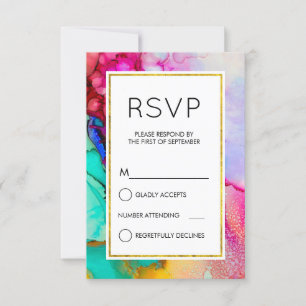 Pink and Turquoise Abstract Watercolor Simple RSVP Card
