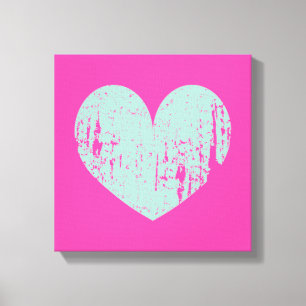 Pink and turquoise blue heart symbol canvas print