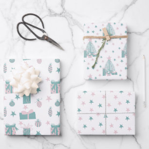 Pink and Turquoise Christmas Collection  Wrapping Paper Sheet