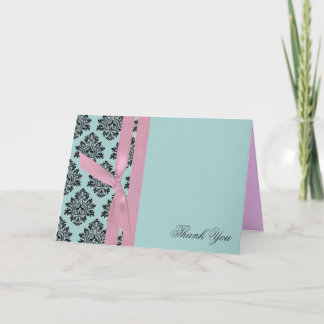 Pink and Turquoise Damask Thank you card