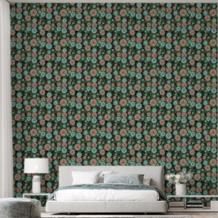 Pink and Turquoise Earthy Flower Pattern Wallpaper