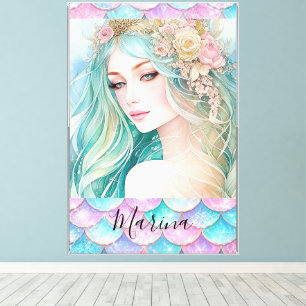 Pink and Turquoise Ethereal Floral Mermaid Scales  Canvas Print