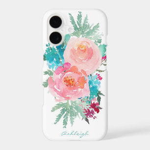Pink and Turquoise Floral Bouquet with Your Name