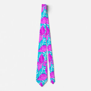 Pink and Turquoise Leafy Pattern   Tie