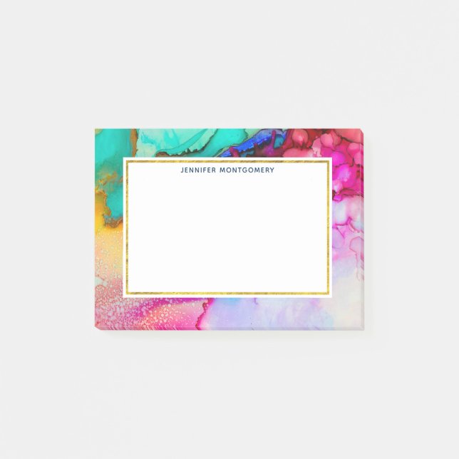 Pink and Turquoise Marble Abstract Watercolor Post-it Notes (Front)