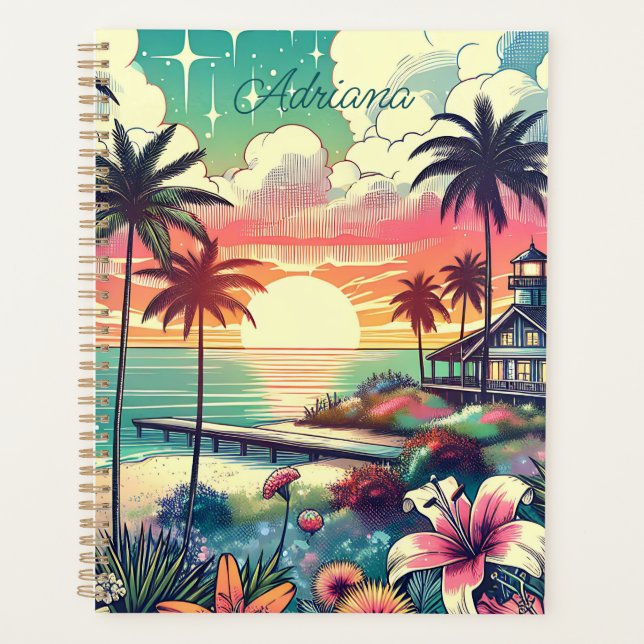 Pink and Turquoise Paradise | Beach Art Planner (Front)