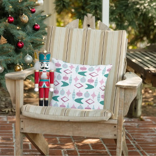 Pink and Turquoise Retro Christmas Ornaments Cushion