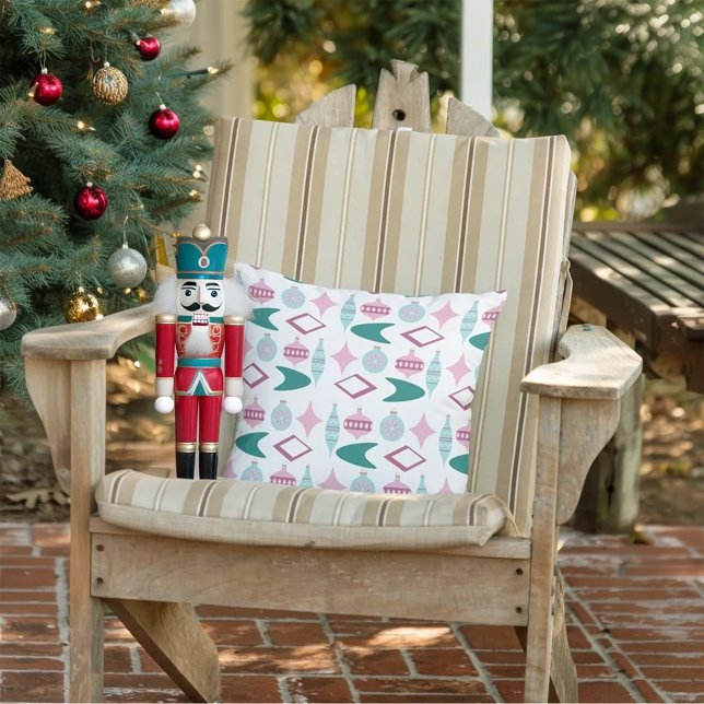 Pink and Turquoise Retro Christmas Ornaments Cushion (Creator Uploaded)