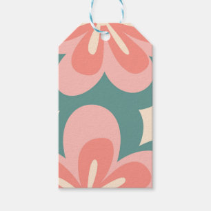 Pink and turquoise retro style flowers gift tags