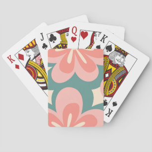 Pink and turquoise retro style flowers playing cards