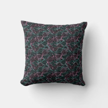 Pink and turquoise stylised leaves black Pattern