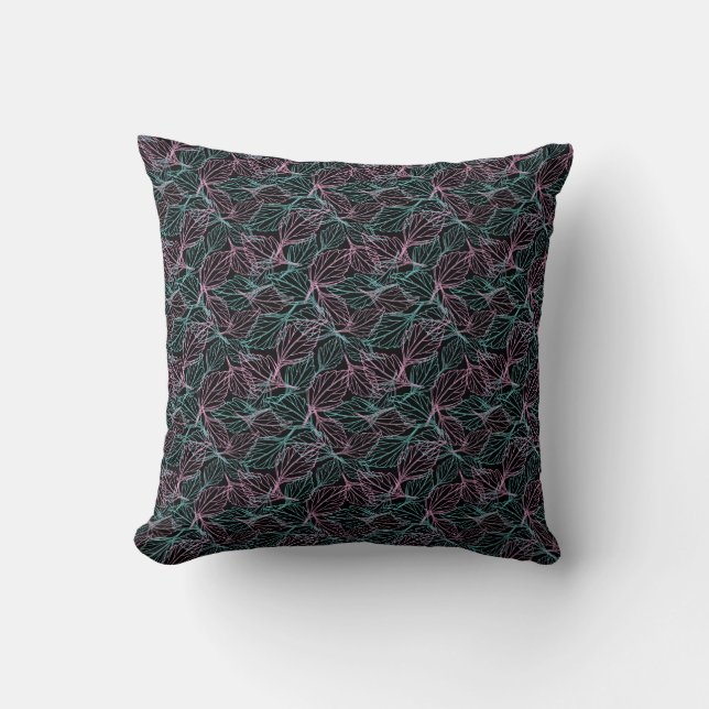 Pink and turquoise stylised leaves black Pattern  Cushion (Front)