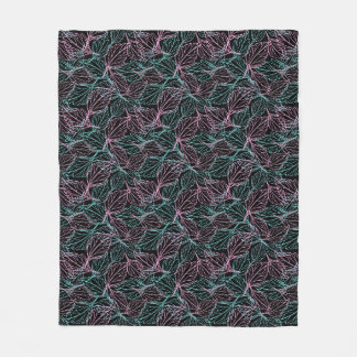 Pink and turquoise stylised leaves black Pattern Fleece Blanket