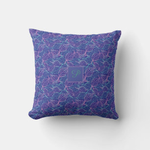 Pink and turquoise stylised leaves blue Pattern Cushion