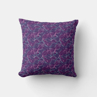 Pink and turquoise stylised leaves purple Pattern Cushion