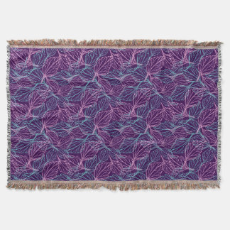 Pink and turquoise stylised leaves purple Pattern Throw Blanket
