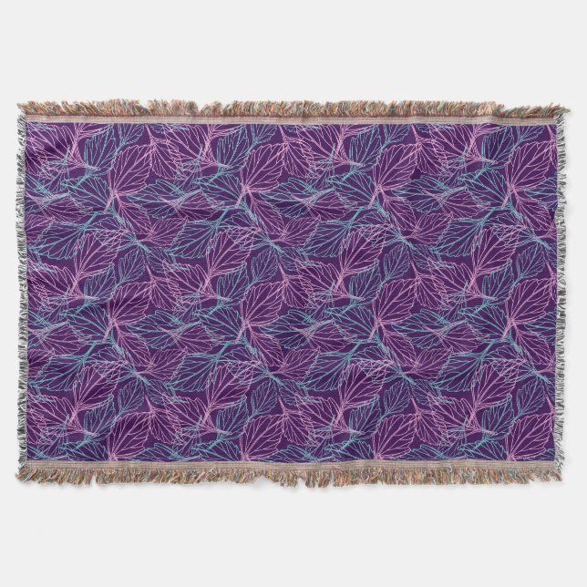 Pink and turquoise stylised leaves purple Pattern  Throw Blanket (Front)