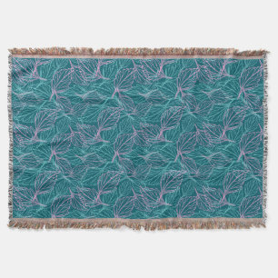 Pink and turquoise stylised leaves purple Pattern Throw Blanket