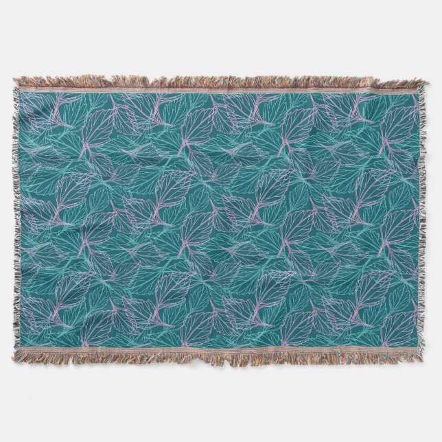 Pink and turquoise stylised leaves purple Pattern  Throw Blanket (Front)