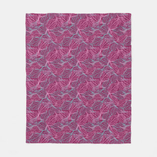 Pink and turquoise stylised leaves red Pattern Fleece Blanket