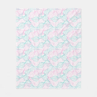 Pink and turquoise stylised leaves white Pattern Fleece Blanket