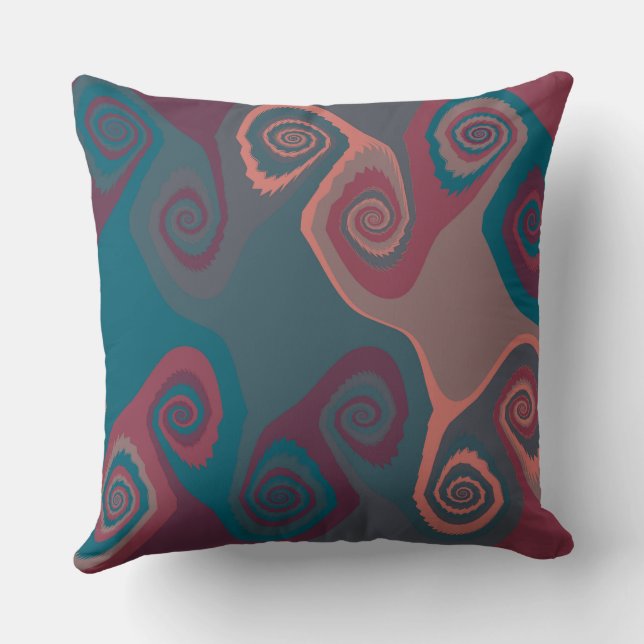 Pink and Turquoise Swirl abstract Cushion (Back)