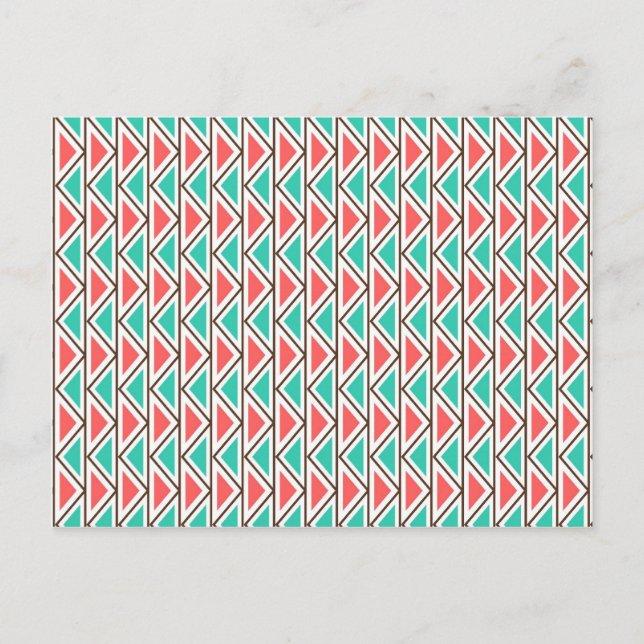 Pink and Turquoise Triangle Aztec Tribal Pattern Postcard (Front)