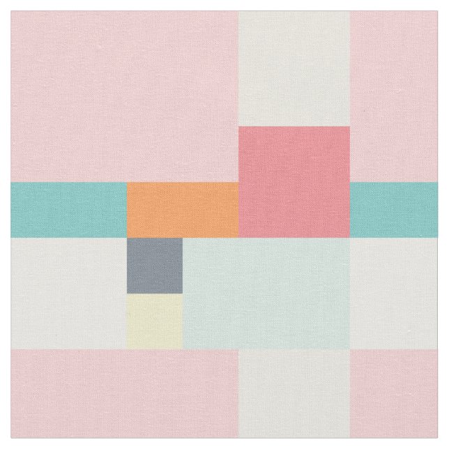 pink and turquoise vintage square pattern fabric (Close Up)