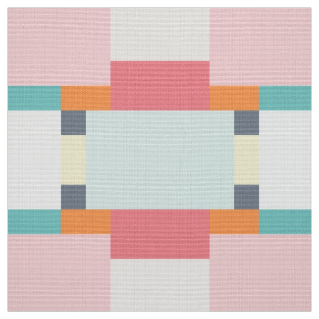 pink and turquoise vintage square pattern fabric (Swatch)