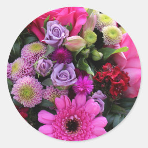 Pink and Violet Bouquet Classic Round Sticker
