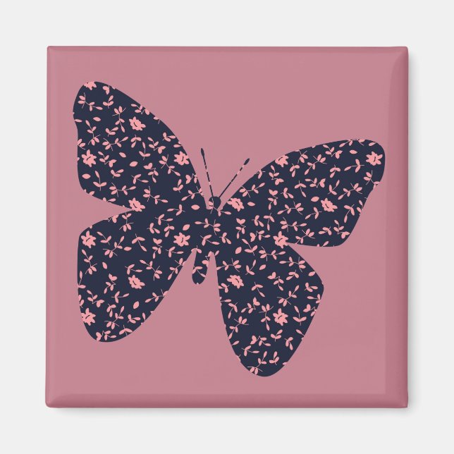 Pink and Violet Floral Butterfly Magnet (Front)