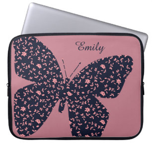 Pink and Violet Floral Butterfly Personalised Laptop Sleeve