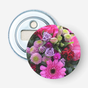 Pink and Violet Flower Bouquet Photo Bottle Opener