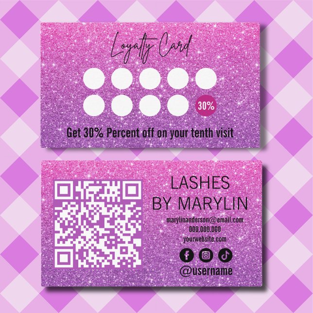 Pink and Violet Glitter Ombre Lash Technician Loyalty Card (Creator Uploaded)