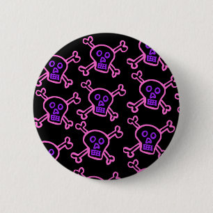 Pink and Violet Skull and Crossbones 6 Cm Round Badge