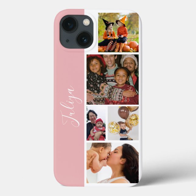 pink and white 5 photo collage script Case-Mate iPhone case (Back)