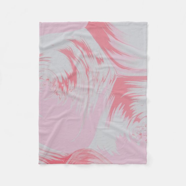 Pink and white abstract painting fleece blanket (Front)