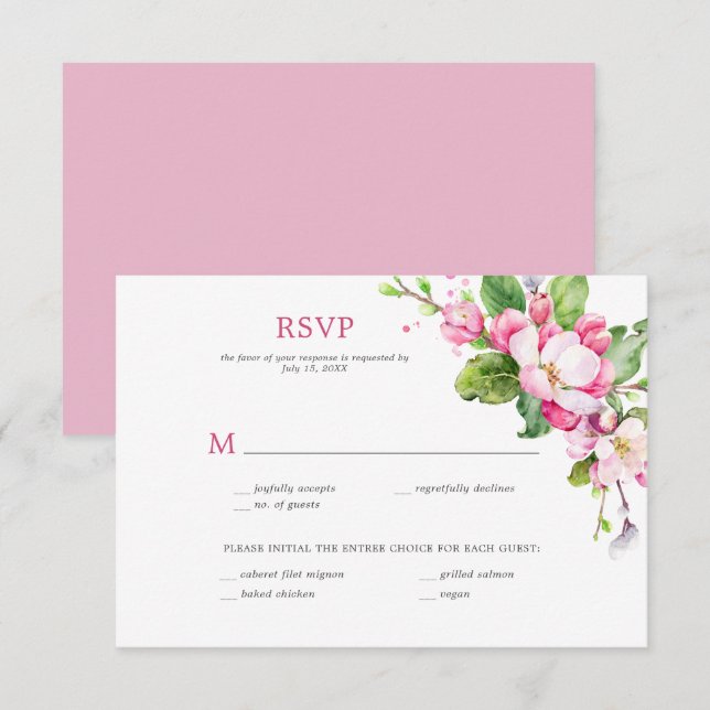 Pink and White Apple Blossom RSVP Card (Front/Back)