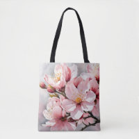 Pink and White Apricot Blossoms on Grey Background