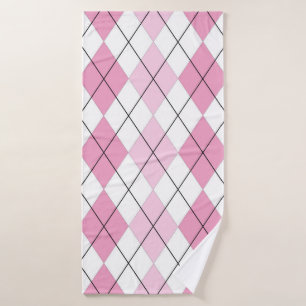 Pink and White Argyle Bath Towel