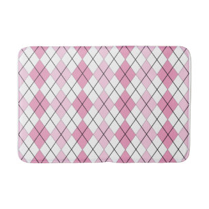 Pink and White Argyle Bathmat