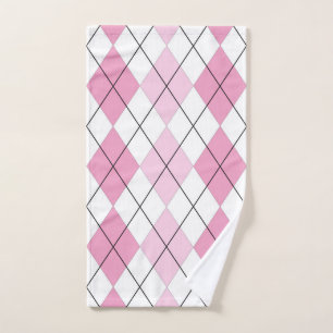 Pink and White Argyle Hand Towel