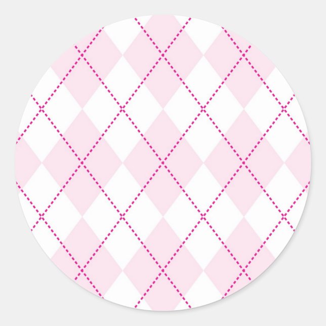 Pink and White Argyle Pattern Classic Round Sticker (Front)