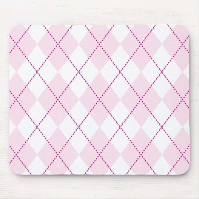 Pink and White Argyle Pattern Mouse Pad (Front)