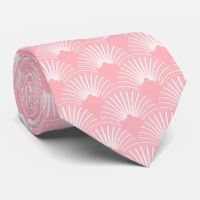 Pink and white Art Deco pattern 2 Neck Tie (Rolled)